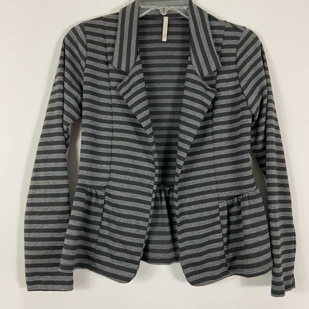 Olivia Moon Knit Blazer Striped Black Gray Small
